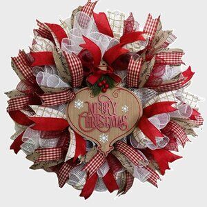 Handcrafted "Merry Christmas" Deco Mesh Wreath